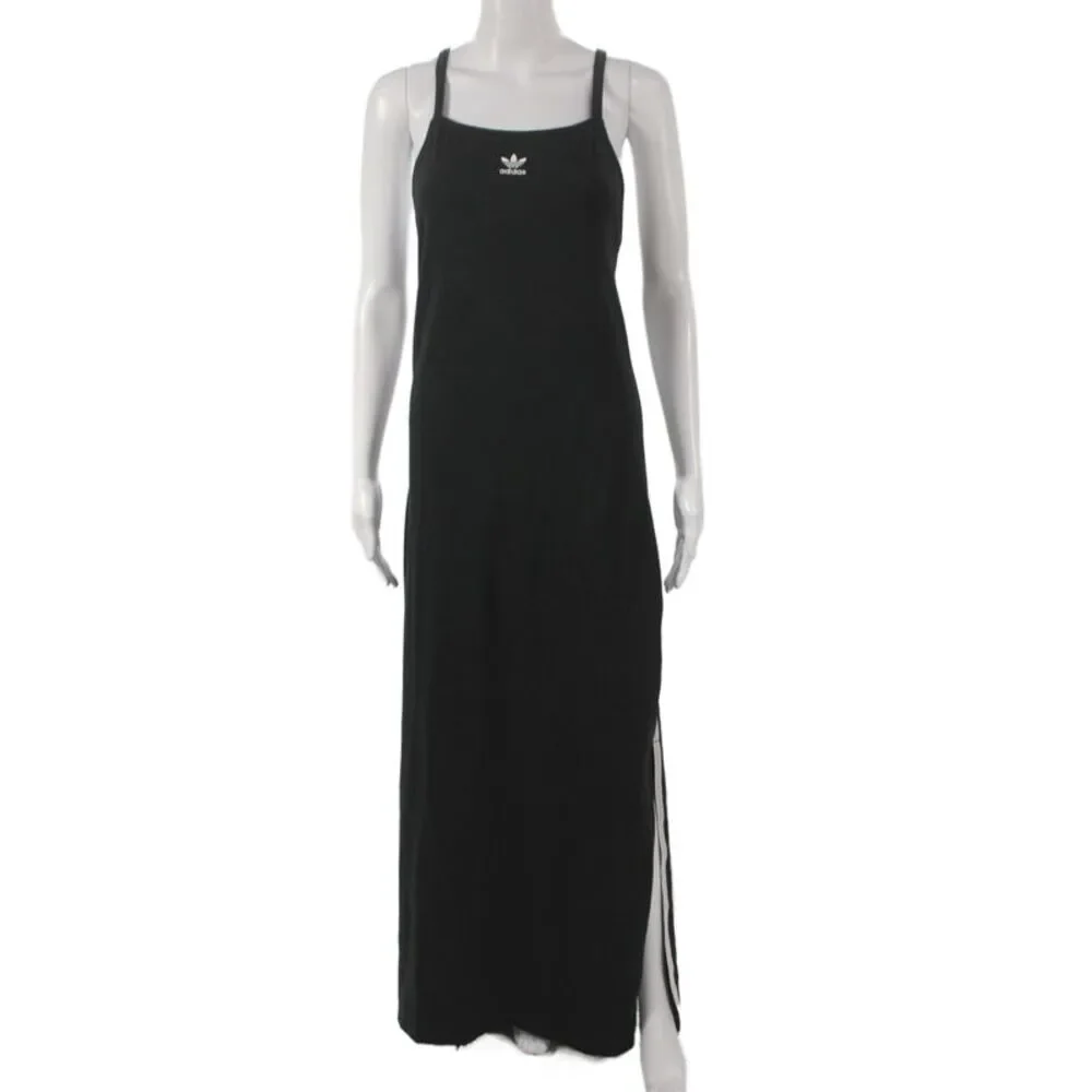 Adidas Women Maxi Dress Black Square Neck Sleeveless Cotton Athleisure Size XL
